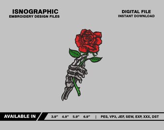 Skeletthand mit Rose Stickmusterdateien, Stickmaschine, Stickmuster, sofortdownload