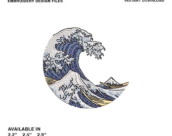 Japanische Ozeanwelle Stickmusterdateien, Stickmaschine, Stickmuster, sofortdownload