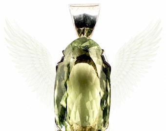 Green Amethyst Necklace, 40 Ct Prasiolite Sterling Silver Pendant, Mother Mary and Archangel Raphael, Heart Healing & Self Love  #1770