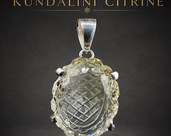 KUNDALINI CITRINE CRYSTAL Necklace Very Rare Hand Carved Sacred Geometry In Silver Yoga Gift Spiritual Manifestation Stone, Chakras #792