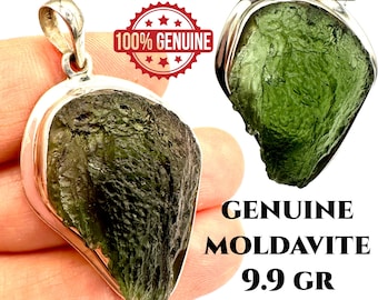 Moldavite Necklace Raw 9.9g High Grade Genuine Natural Moldavite Crystal Pendant Sterling Silver Starseed Jewelry Certified, Rare #368