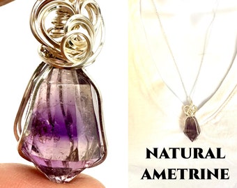 Natural Ametrine Vogel Cut Pendant: Sterling Silver Crown & Solar Plexus Chakra Necklace Spiritual Gift for Her, Sacred Geometry #2192