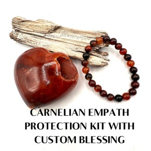 Carnelian Crystal Empath Recovery Kit | Heart Crystal & Bracelet Gift Box for Emotional Support, Protection, and Self Care Rituals 441B
