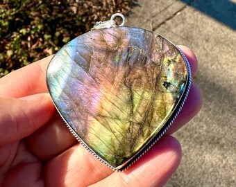 Labradorite Necklace Sterling Silver, Shaman Blessed Crystal Jewelry for Intuition/Ancestral Support, Spiritual Protection, Gift Empath#1731