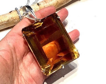 Citrine Necklace. HUGE STATEMENT PIECE. Largest On Etsy! 1182CS! Encoded To Ra,  Manifestation Jewelry, Silver Necklace. Gift for Her #Wd