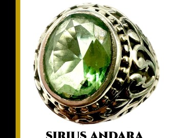 Andara Crystal Ring In Sterling Silver for SIRIUS STARSEEDS,  Green Andara Mt Shasta Spiritual Gift Statement Jewelry, Men's RIng #1726