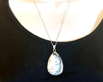Merlinite Pendant in Sterling Silver, Awaken Earth Magic.  Dendritic Agate, Spiritual Gift for her,  Crystal Necklace, Gemstone jewelry #506