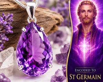 Amethyst Crystal Necklace St Germain Violet Flame Pendant Sterling Silver Gem Grade Amethyst Jewelry #2349