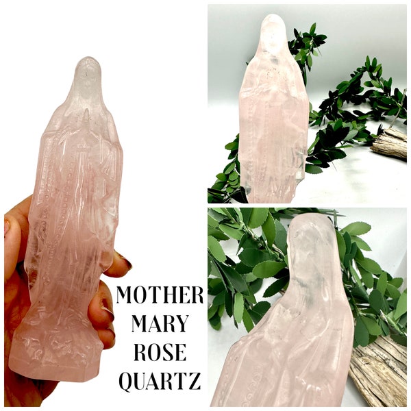 ROSE QUARTZ Mother MARY Carving 6 " Encoded To Mary & Pink Ray Of Unconditional Love. Blessed At Archangel Michael Vortex Gift for Her #