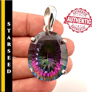 Andara Crystal Necklace Faceted Rainbow Pendant in Sterling Silver Light Activation Jewelry Spiritual Gift for Her Rare Crystal Amulet #3094