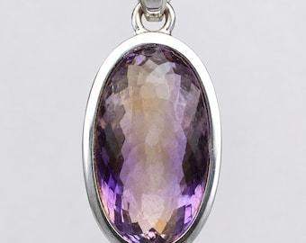 Ametrine Necklace Sterling Silver, Natural Ametrine Pendant, Faceted Amethyst Citrine Crystal Necklace, Rare Gemstone Gift for Her #2158