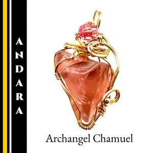 Andara Necklace Encoded to Archangel Chamuel Twin Flame Love Pendant Real Pink Mt Shasta Andara Crystal in Gold Wire,  Healing Jewelry#2017
