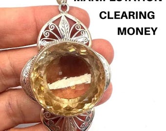 CITRINE CRYSTAL NECKLACE In Silver - Statement Piece - Money Magic Crystals - Gift for Her - Self Care Gift Jewelry (#2164)