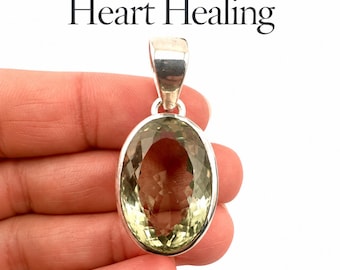 Green Amethyst Pendant 65 Ct Prasiolite Sterling Silver Sacred Geometry Archangel Raphael Necklace Heart Chakra Spiritual Jewelry #2027