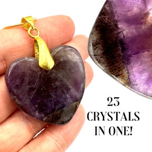 Auralite Crystal Necklace in Gold  Amethyst Crystal Heart Necklace. Self Care GIft. Handmade Jewelry, Gift For her Empath Protection #1099