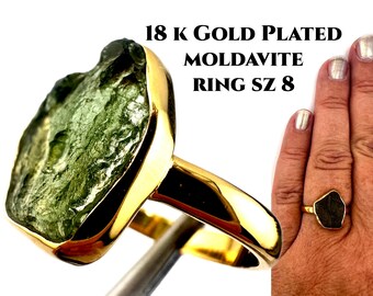 モルダバイトクリスタルリング 18金メッキ 新商品！サイズ8 4.6グラム
