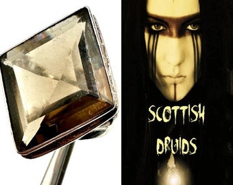 Smoky Quartz Crystal Ring Silver Ring Sz 7 RARE Cairngorm Quartz Stone of Scottish Druids Evil Eye, Statement Ring#3045