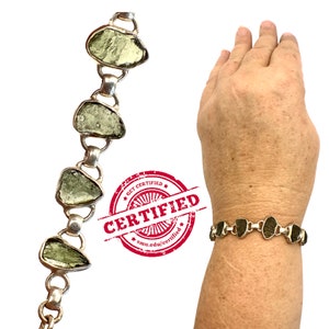 Moldavite Crystal Bracelet 14.9 GR Authentic Moldavite, Czech Republi GENUINE MOLDAVITE Silver Bracelet, Natural Moldavite Gift for her #686