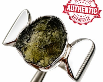 Moldavite Ring Sz 6.5 Sterling Silver Ring Authentic Natural Moldavite with Certificate #1669