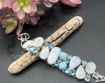Arcturian Andara Bracelet, Larimar Moonstone Bracelet, Authentic Andara Jewelry, Starseed Gift, Authentic Blue Andara #1054