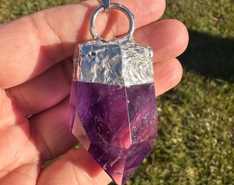 Amethyst Necklace High Grade Handmade Crystal Pendant For Violet Flame Transmutation And Awakening Spiritual Gifts. Statement Necklace #3088