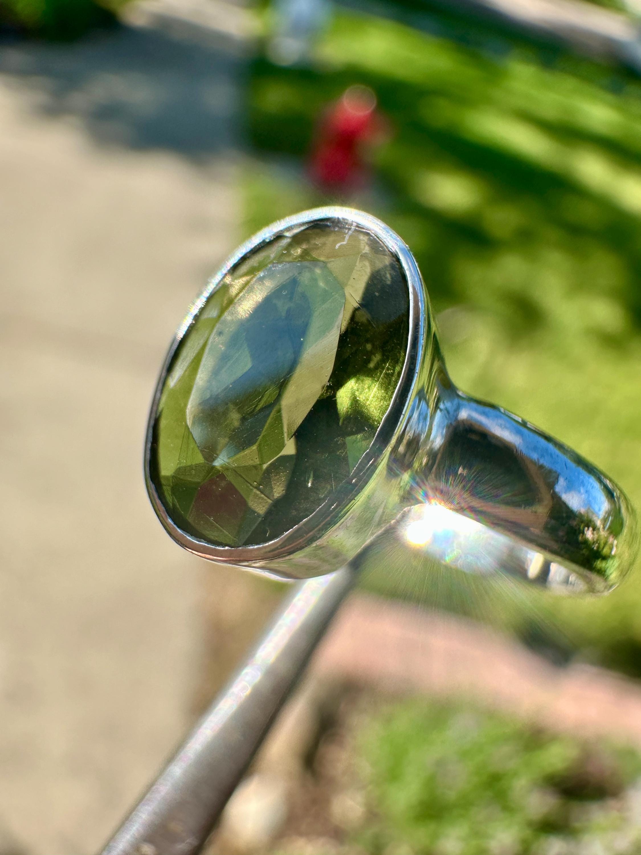 モルダバイトクリスタルリング（スターリングシルバー製）サイズ6.5