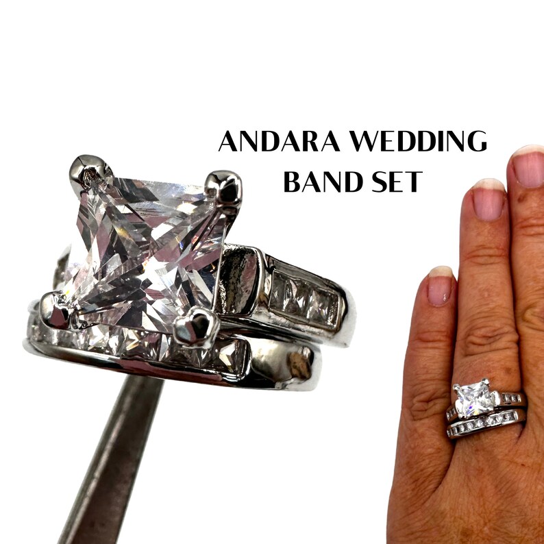 Andra Ring Set. Wedding Bands, Engagement Ring In Bonded Silver. Holy Spirit Andara, Gift for Her AUTHENTIC ANDARA 1280 image 1