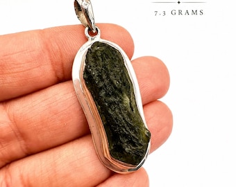 Moldavite Necklace Sterling Silver Authentic Czech Moldavite Pendant 7.3 Gram XL Moldavite  #93