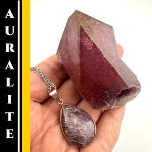 Auralite 23 Red Cap Crystal Point With Record Keeper Self Healing Bottom Plus Auralite Necklace Jewelry Set, Thunder Bay Canada Rare #76D