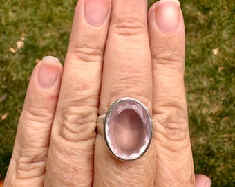 Rose Quartz Ring, Faceted Heart Chakra Statement Ring for Self Love, Emotional Healing and New Beginnings, Empath Protection #3102