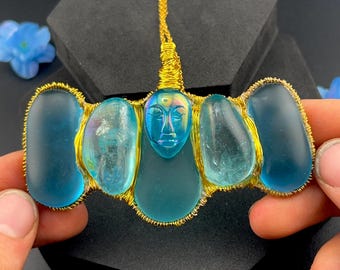 Arcturian Andara & Aqua Aura Statement Necklace, Arcturian Starseed Guidance,  Awakening Star Family Contact,  One of a Kind  H241