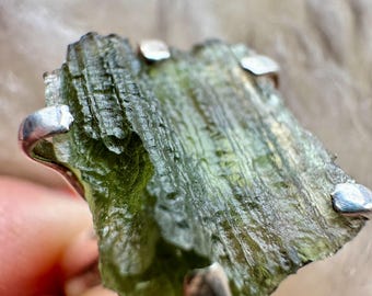 Moldavite Ring in Sterling Silver Adjustable – Thoth Encoded Moldavite Crystal Jewelry with Certificate and Money Back Guarantee 5.2 Gr #224