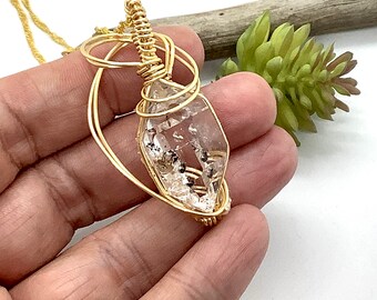 Herkimer Diamond Necklace with Black Tourmaline. Lemurian. Crystal Healing Jewelry. Gift for Her, Gift for Him. Self Care Gift. Gold  #229
