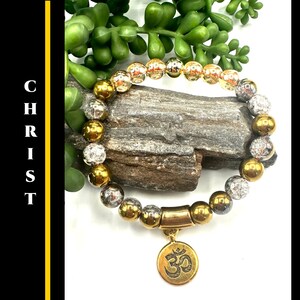 Andara Bracelet Christ Consciousness Encoded Gold Crackle Quartz Hematite OM Charm Spiritual Jewelry Energy Tool Crystal Healing Gift #R