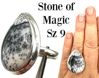 Merlinite Ring Size 9 Sterling Silver Merlin Ring Witchcraft Jewelry Psychic Protection Crystal Ring #1243