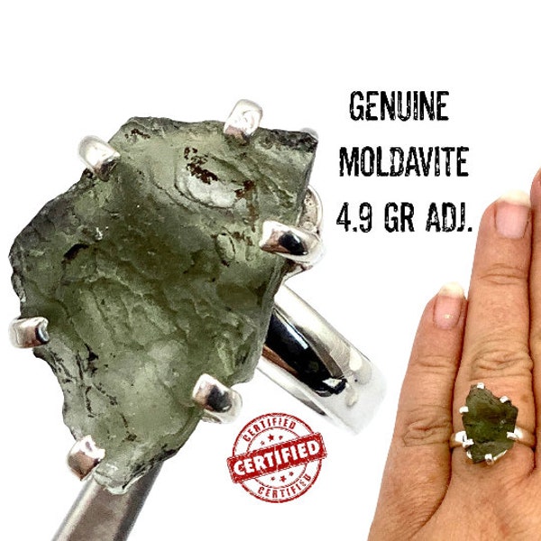 MOLDAVITE Crystal RING 4.9 Gr. Adj. Authentic Moldavite Encoded to THOTH Genuine Moldavite. Handmade Jewelry Silver RIng GIft for Her #2013