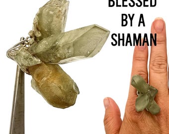 Shamanic Dream Quartz Crystal Ring, Raw Crystal, Statement Ring, Silver Ring, Gift for Her, Men's Ring Handmade Jewelry  #1421