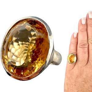 Citrine Crystal Ring Size 6 Sterling Silver – Enchanted Citrine Witchy Ring, Sorceress Ring, Ritual Crystal Ring, Cleansing, Healing #1884