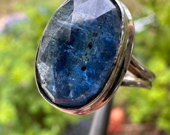 Blue Kyanite Ring in Sterling Silver, Size 7 | High Grade Faceted Crystal for Intuition, Spiritual Alignment & Clear Communication  #1866