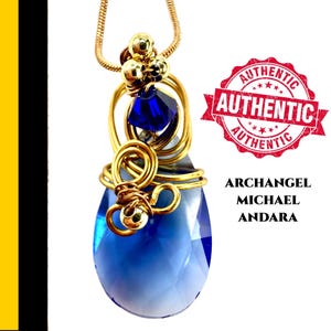 Authentic Blue Andara Crystal Necklace Encoded to Archangel Michael Gold Plated Spiritual Jewelry Protection Necklace Gift for Her #1238