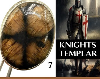 Chiastolite Ring Size 7, Sterling Silver Natural Cross, Knights Templar Ritual Ring, Spiritual Protection, Past Life Release #1757