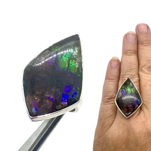 Ammolite Crystal Ring 925 Ring Sz.8 &quot;THE MIRACLE STONE&quot; Genuine Ammolite from Alberta. Silver Ring,  Gift For Her Gift for Him #142