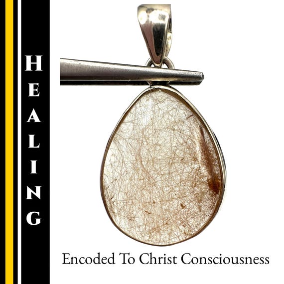 Rare Red Rutilated Quartz Pendant Sterling Silver Necklace Encoded