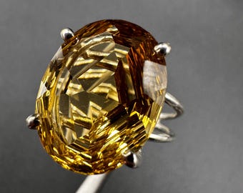 Citrine Crystal Ring Natural Citrine With Carved Signal To Manifest Silver Support Crystal Good Luck Metaphysical Spiritual Gift, Money #665