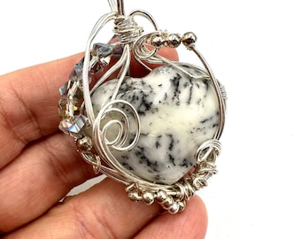 Merlinte Crystal Pendant Handmade Jewelry By A Shaman Boost Intuition Crystal Heart, Protection Amulet. Crystal Heart Dendritic Opal, #2334