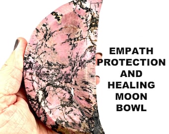 Rhodonite Crystal Moon Bowls. Includes Love Spell From White Witch> Heal from Broken Heart #230D