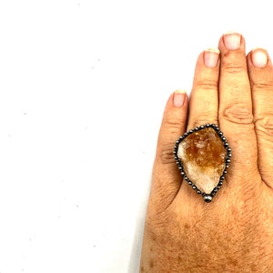 Citrine Crystal Ring, Adjustable. Handmade Jewelry. Statement Ring With Money Spell From White Witch, Gift For Her #1286