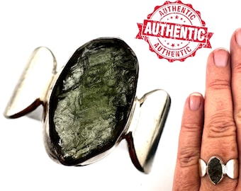 MOLDAVITE CRYSTAL RING Authentic Natural Moldavite. Sz 8.5. 5.1 Gr, Silver Ring. #3095