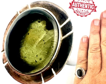 Moldavite Ring Sterling Silver Size 7 Polished Moldavite Ring Genuine Moldavite Jewelry Rare Tektite Ring Spiritual Gift  #2113