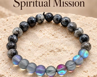 Larvikite and Mystic Aura Bracelet, Awaken Your Spiritual Mission, Trust Your Inner Knowing, Custom Blessed Crystal Jewelry  #1816